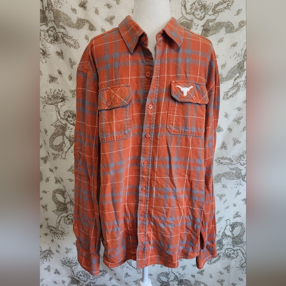 Men's Antigua Texas Orange Texas Longhorns Button-Up Flannel Shirt
